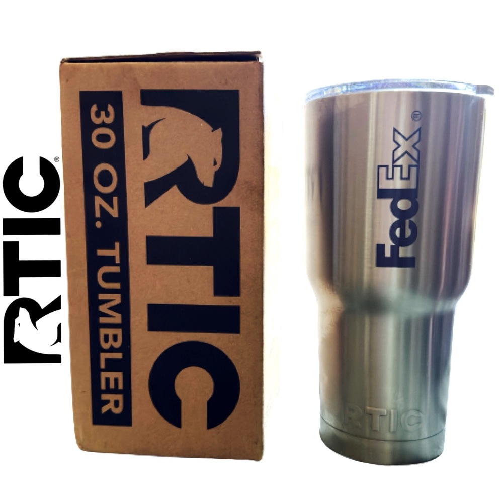 NEW RTIC FedEx Logo 30oz. Stainless Steel Tumbler, Insulated, Splash Proof Lid